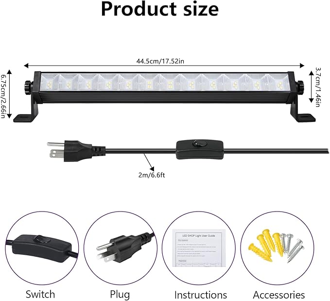 2 Pack 24W LED Shop Light, Plug in Garage Light with 6.5FT Cord and On/Off Switch, 6000K 5400LM Work Shop Lighting for Garage Workshop Warehouse Factory Yard