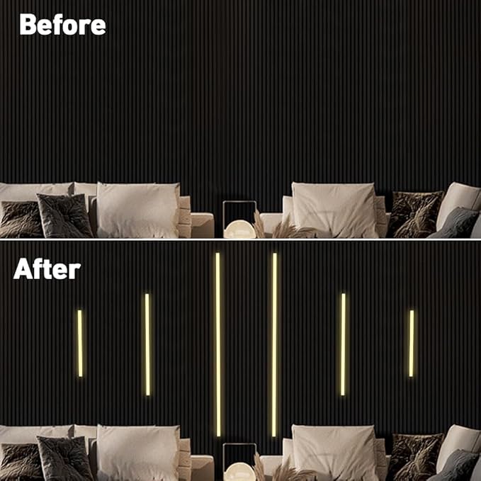 LED Recessed Lighting Kit,6 Pack Self-Adhesive LED Light Bar, Warm White 3000K, with Touching Switch, for Wood Slat Wall Panels,Indoor Wall,Home Decor. Silver Chanenl,2Pcs*(16In+24In+40In)