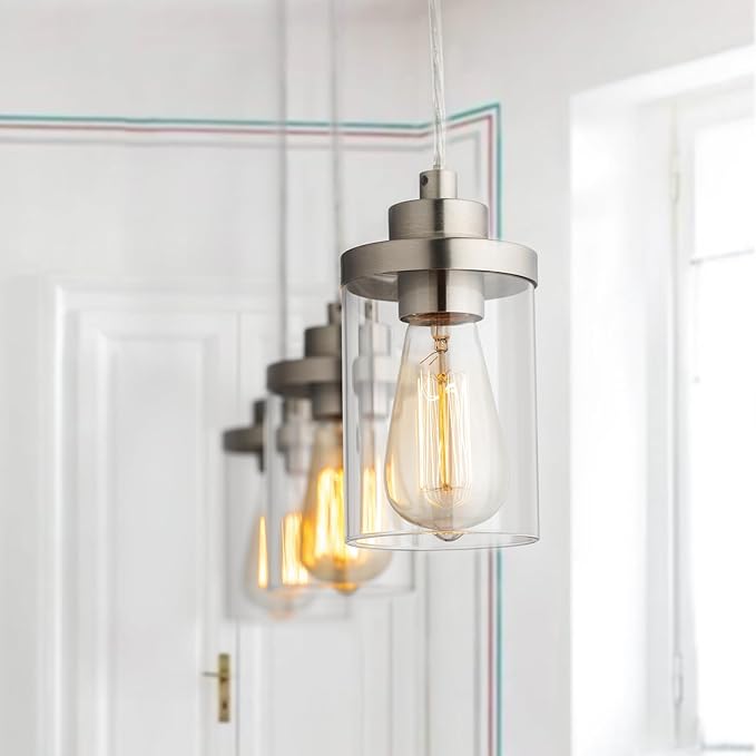 mirrea H Type Brushed Nickel Track Lighting Pendant with Clear Glass Shade Cord Adjustable Pack of 3