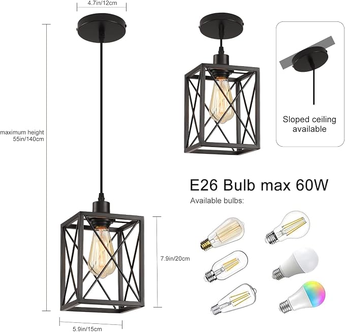 Farmhouse Pendant Light Fixture, Black Pendant Lights for Kitchen Island Industrial Lantern Pendant Light Fixtures with Light Shade, Adjustable Height Hanging Pendant Lighting