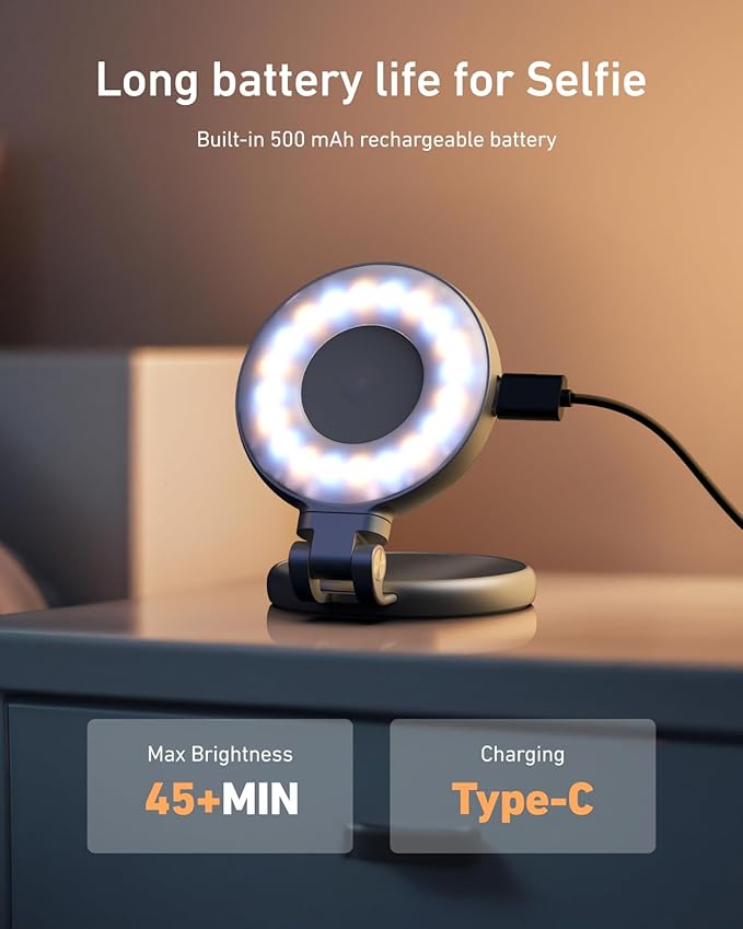 TELESIN C03 Magnetic Selfie Light, Phone Light Compatible with iPhone Magsafe, CRI97 360° LED Selfie Ring Fill Light with Mirror for Selfies/Photography/TikTok/Zoom Calls/Video Conference