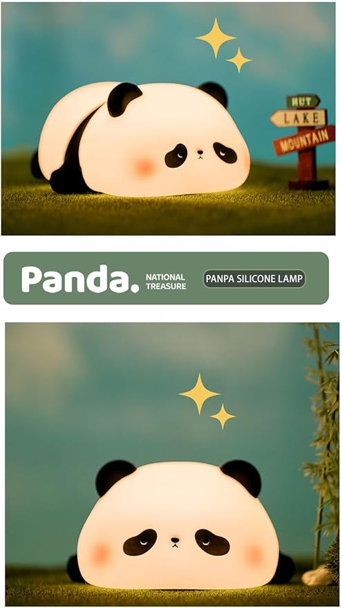 Cute Panda Night Light, Squishy Panda Novelty Animal Lamp, 3 Level Dimmable Nursery Nightlight with Timer, Food Grade Silicone Touch Night Light Fun Gifts for Kids Boys Girls Baby