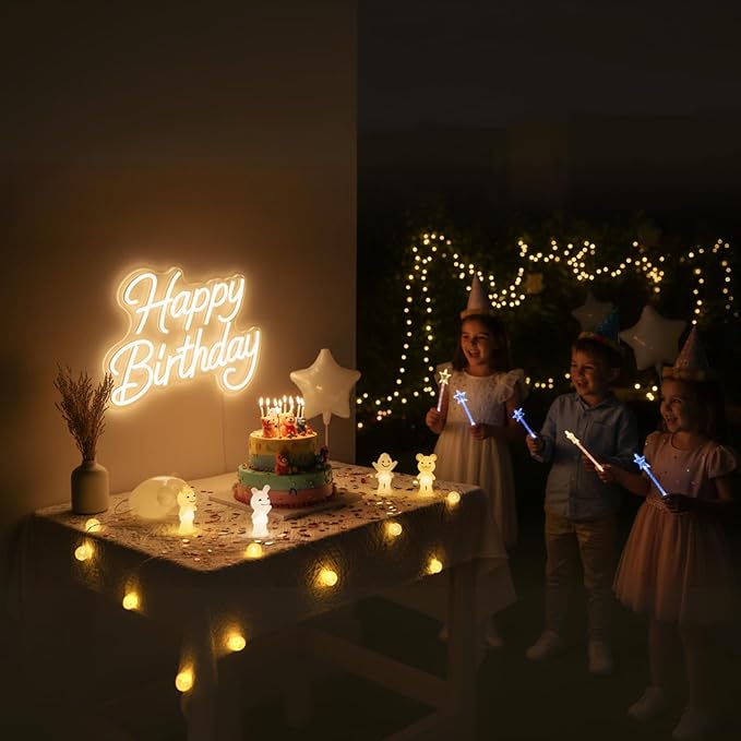 Happy Birthday Neon Sign for Wall Decor, LED Happy Birthday Light Up Sign | Dimmable Happy Birthday Sign for Birthday Party Backdrop, Any Ages Bday Party Decoration, 16.14"x11.65", USB Powered, Hanging