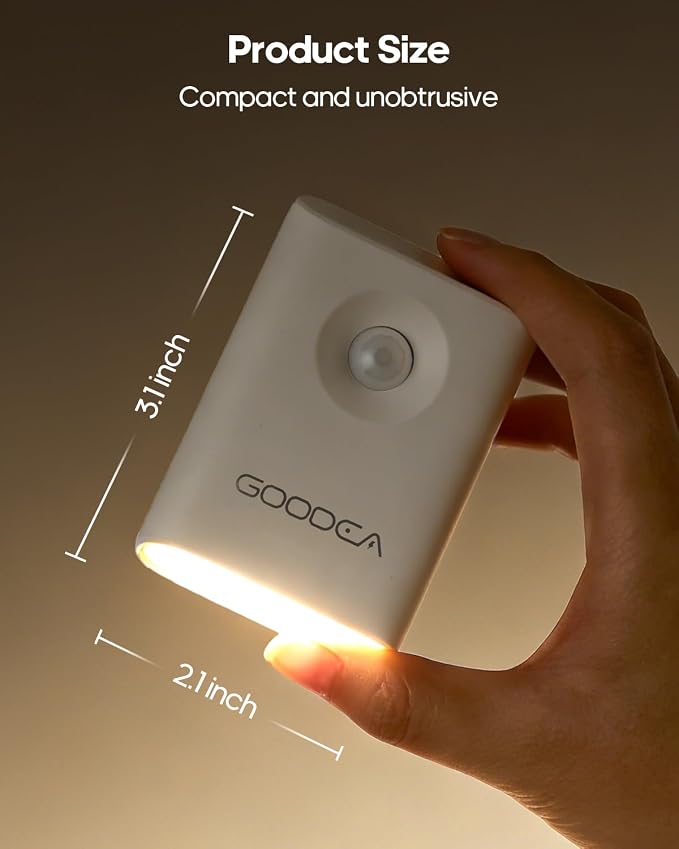 GOODEA 4-Pack Magnetic Motion Sensor Night Light with Rechargeable Battery | Portable Mini 3000K Warm White LED Nightlight, Dimmable Light for Stair, Bathroom, Hallway, Toilet, Bedroom, Cruise