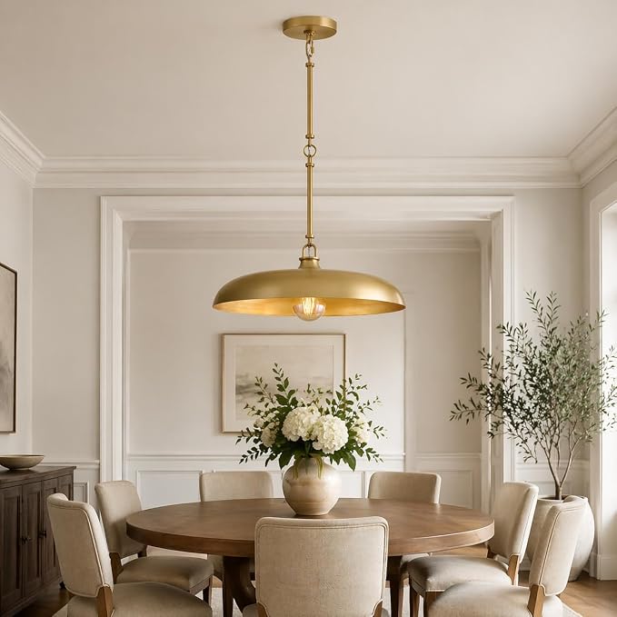 Hinkley Sadie 18" Medium Dome Pendant, Lacquered Brass Finish | Saucer Chandelier, Includes (5) 7" Chain Linked Stems, Needs a Med. LED Bulb, Adjustable Height, Dining Room, Kitchen