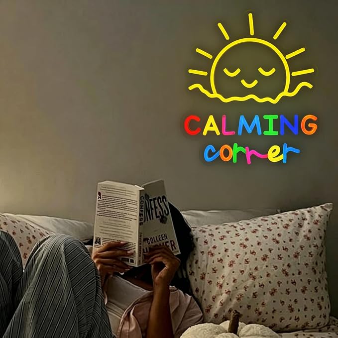 Calming Corner Neon Sign Sun Calm Down Led Neon Light for Wall Decor, Dimmable Colorfu Signs for Library Classroom School Office Nursery Decoration, USB Powered 13.8"x12.2"