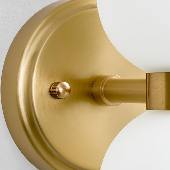 Mid Century Bathroom Wall Sconce: Set of 2 Gold Brass Milk Glass Decor | Modern Brushed Double Indoor Hardwired Light with Dimmable Bulb, Frosted White Vanity Sconces for Bedroom Hallway Living Room