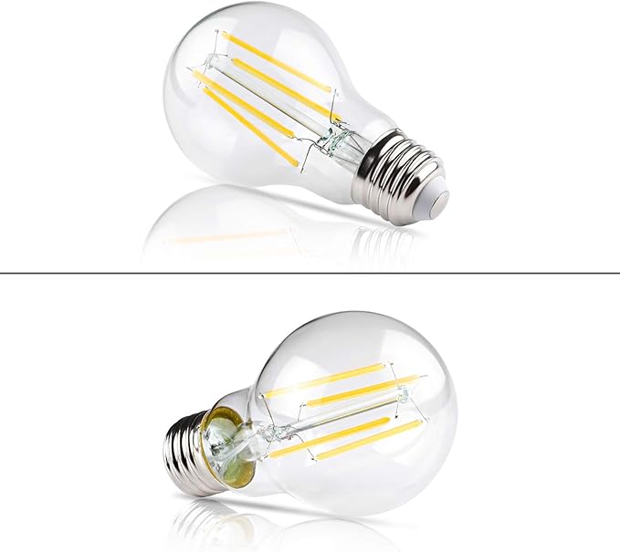 Ascher 60 Watt Equivalent, E26 LED Filament Light Bulbs, Daylight White 4000K, Non-Dimmable, Classic Clear Glass, A19 LED Light Bulb with 80 CRI, Pack of 6