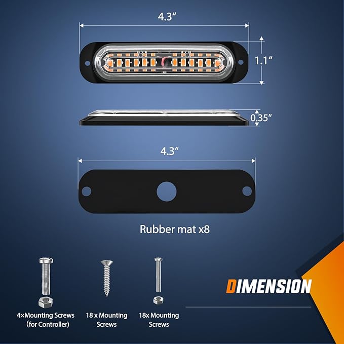 Nilight 8PCS Led Strobe Lights with Controller 12V 24V Sync Feature Amber Strobe Light 12 LED Surface Mount Emergency Hazard Warning Lights with Strobe Controller for Vehicle Car Truck RV ATV