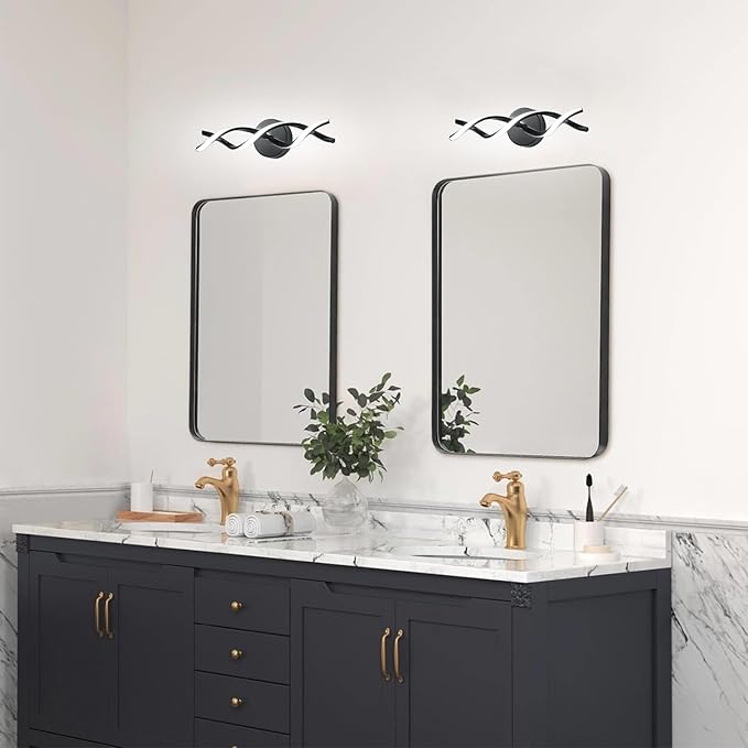 Modern Black LED Vanity Lighting,Bathroom Light Fixture Over Mirror,18 Inch,6000K Cool White