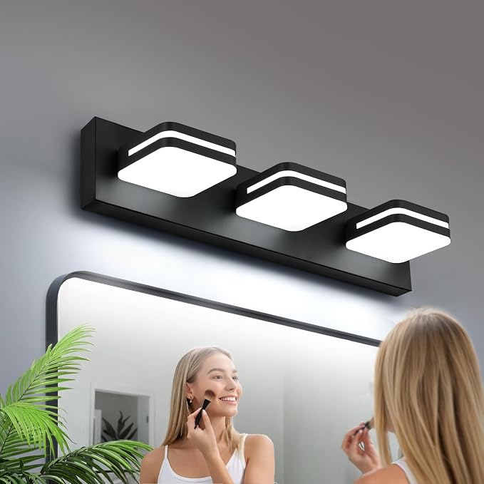 Torondo 360° Rotate LED Bathroom Vanity Light Fixtures, Acrylic Vanity Lights for Bathroom, Modern Wall Lighting Fixtures Over Mirror Living, Matte Black, Natural White, 3-Light, 23.6-Inch