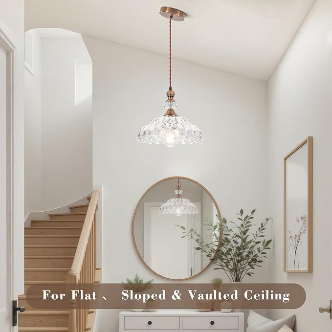 9.8" Small Vintage Pendant Lights for Kitchen Island | Brass Gold Hanging Pendant Lighting Fixture, Petal-shaped, for Dining Room Hallway Bedroom