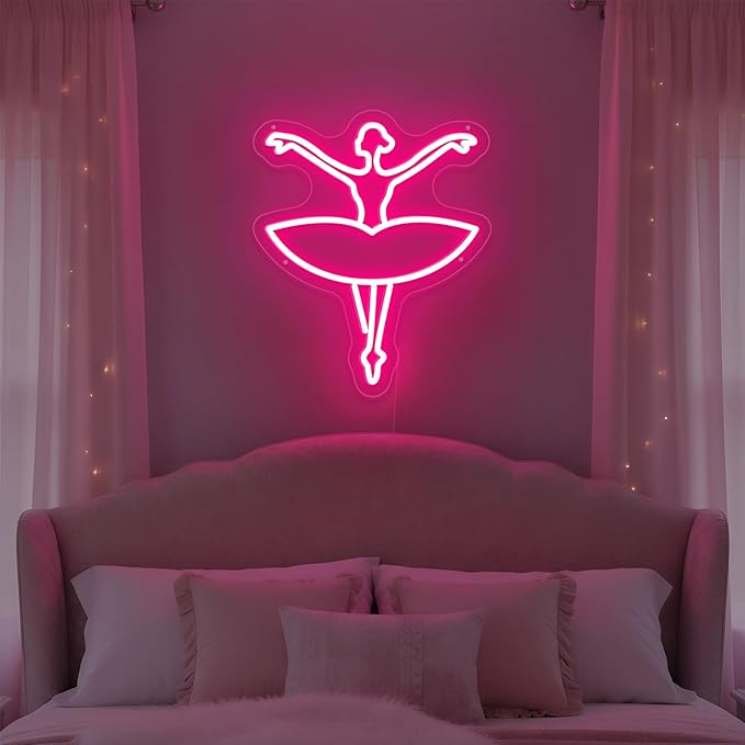 Ballet Girl Neon Sign Let's Dance Neon SIgn Dancing Girl LED Neon Light for Wall Decor Light up Sign for Bedroom Dance Room Gym Room Balllet Studio Ideal Birthday