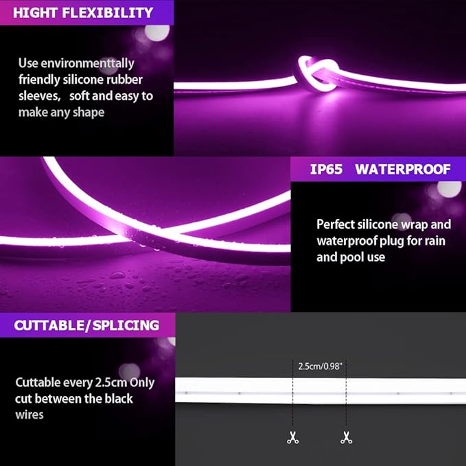 Neon Light Strip-2PCS/10M/32.8FT/Purple/Flexible and Waterproof LED Rope Light with Mounting Accessories for Indoor & Outdoor Decoration,[No Adapter]