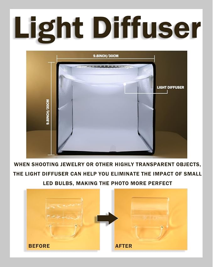 PULUZ 9.8"/25cm Foldable Portable Photo Studio Light Box, Adjustable Brightness Light Box Photography Lighting Shooting Tent Kit, with LED Lights and 12 Colors Backdrop