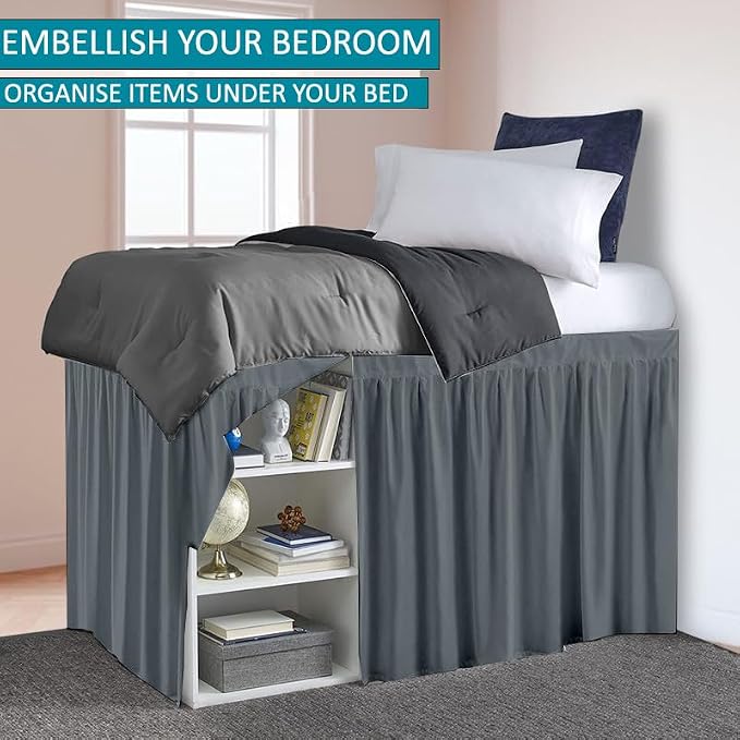 Dorm Bed Skirt, Twin XL, 46" Drop, Dark Grey | Soft Microfiber Fabric, College dorm rooms, Hides under-bed storage, Fits 39"x80" Beds, Wrinkle-resistant, Machine Washable