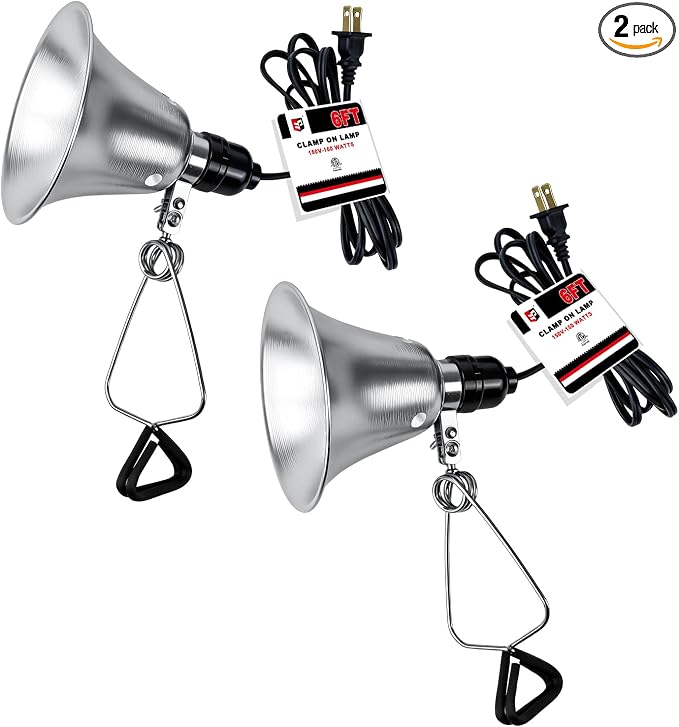 EP Clamp Lamp Light with Detachable 5.5 Inch Aluminum Reflector, 60 Watt E26 Socket (No Bulb Included), 6 Foot 18/2 SPT-2 Cord Cord, 2 Pack