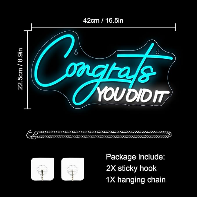 WLHOPE Congrats You Did It Neon Sign Graduation Decorations 2025 Blue White LED lights for Party College High School Class Graduation Gifts for Teens