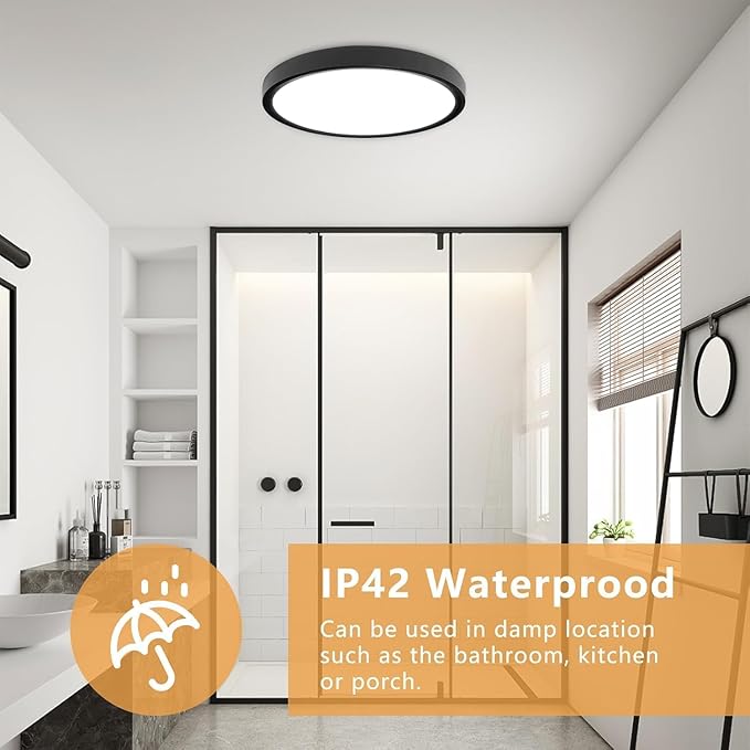 6PK Dimmable 15.8 Inch Led Ceiling Light Flush Mount, 34W, 3060LM, 3000K/3500K/4000K/5000K/6500K CCT, 0.98" Super Slim Close to Ceiling Round Flat Panel Light for Hallway,Kitchen ect, Black