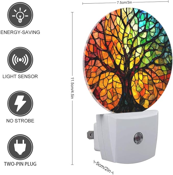 Round LED Night Lights Lamp with Dusk to Dawn Sensor, Artistic Color Panel Tree Night Light Plug Into Wall for Kids Room, Bedroom, Bathroom, Kitchen, Hallway