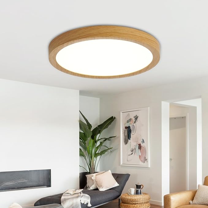 LED Flush Mount Ceiling Light: 7 inch 1Pack Super Slim Dimmable & 5CCT (2700-6500K) Kitchen Lighting Fixtures Ceiling - 12W Wooden Low Profile Ceiling Lamp for Bedroom Garage Hallway