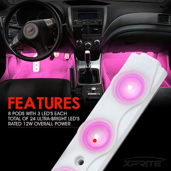 Xprite Pink LED Truck Bed Light Kits with On/Off Switch, for Pickup Exterior Interior Rock Neon Lights, Footwells, Running Boards, Cargo, Underglow, Tonneau Cover, Rail Lighting - 8 PCs