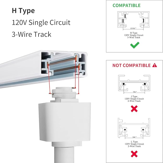 mirrea H Type Track Lighting Head to E26 Medium Screw Base Adapter Light Direction Adjustable Pack of 6 (White)
