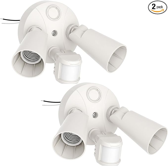 Onforu 2 Pack Motion Sensor Outdoor Lights, Dusk to Dawn Flood Light Fixture, Adjustable Dual PAR38 Heads, Hardwired Floodlight, E26 Base, 300W Max for Garage, Driveway, Yard, Porch, Milky White