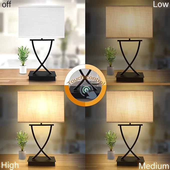 OYedis 3-Way Dimmable Touch Control Medium Table Lamp with Type C/USB Charging Port and 1 AC Outlet White Shade 21.38" Bedside Nightstand Lamp for Bedroom Living Room Office and Hotel Bulb Included