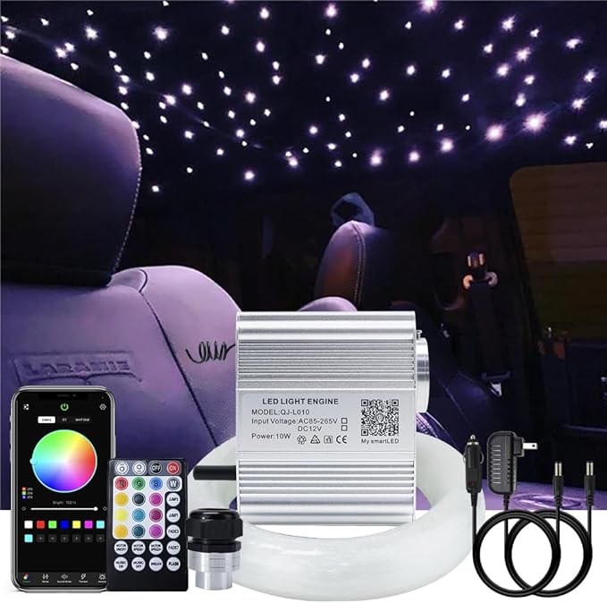 AKEPO Upgraded APP 10W Twinkle Fiber Optic Lights kit with Music Mode for Star Ceiling Sky Light Car Home Use, RGBW Light Engine+Optical Fiber Cable 430pcs of 9.8ft/3m(0.03+0.04+0.06in)+28key Remote
