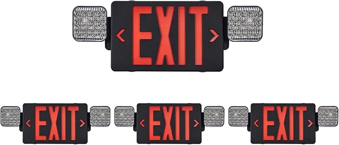TANLUX Black Exit Sign with Emergency Lights, LED Emergency Exit Light with Battery Backup, UL Listed, AC 120/277V, Commercial Emergency Lights Combo for Business - 4 Pack