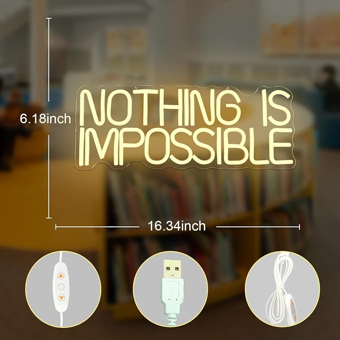 Nothing Is Impossible Neon Sign Classroom Neon Light for School Office Gym LED Neon Lights Motivational LED Wall Art for Classroom Inspirational Light Up Club Sign School Birthday Christmas Gift