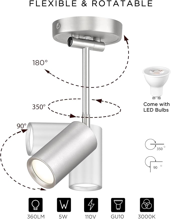 FEMILA LED Track Lighting Fixture, 3000K Bulb Included, Brushed Nickel Spotlight