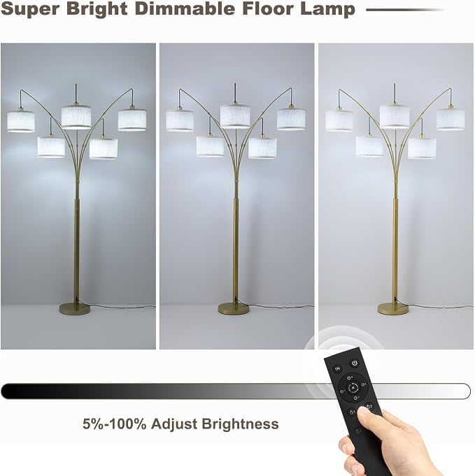 Gold Floor Lamps for Living Room, 4000LM Super Bright Arc Floor Lamp with Remote Control, Large Tall Floor Lamps with Stepless Dimmable, 80" Mid Century Tree Floor Lamp for Bedroom, Office