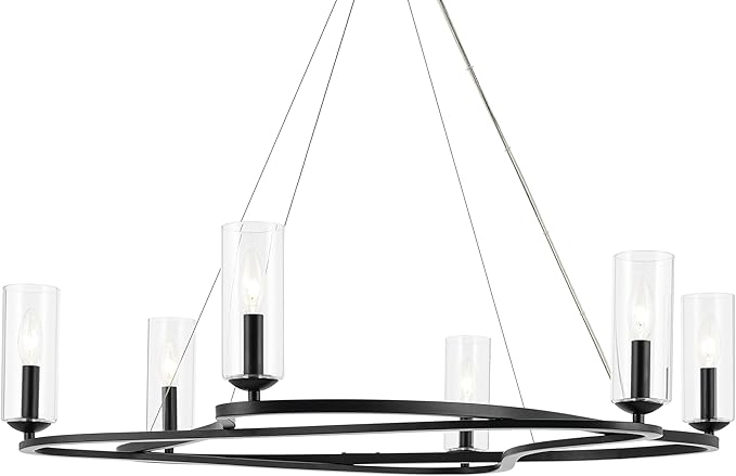 Kichler Harpin 6-Light Chandelier, Sloped Ceiling Compatible, for Dining Room or Living Room with Clear Glass in Black (8.5" x 37.75"), 52771BK
