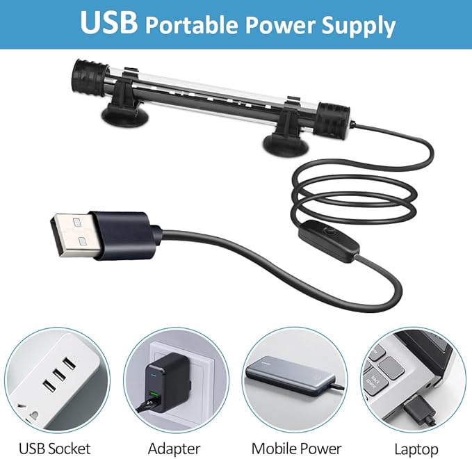 LED Aquarium Light 3 W Underwater USB Fish Tank Light Blue Submersible Aquarium Light 7in