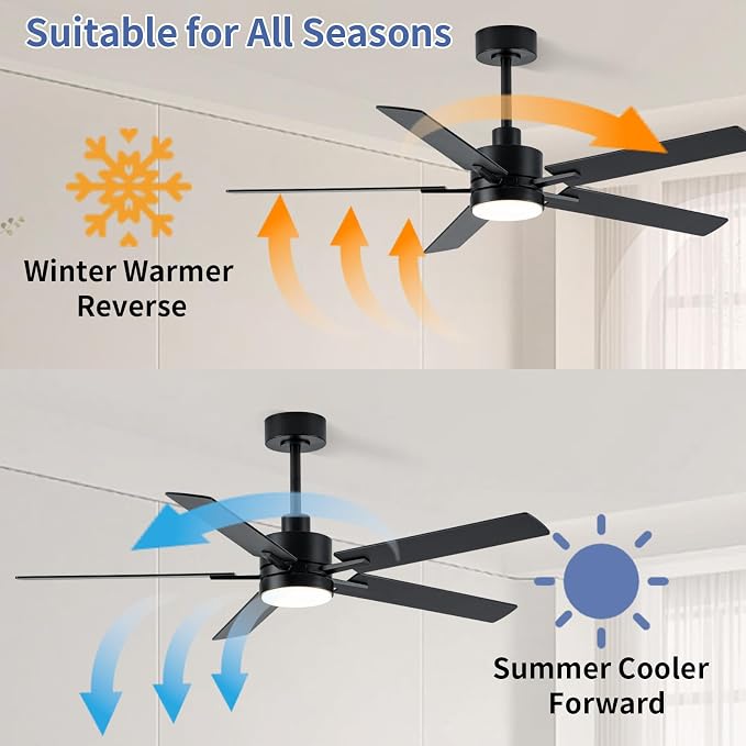 LANMEL Metal Ceiling Fan with Lights and Remote, 52 Inch, Black | Modern Low Profile Flush Mount, Reversible, 3CCT Dimmable, Quiet, LED, For Bedroom, Living Room, Indoor/Outdoor Patio Use