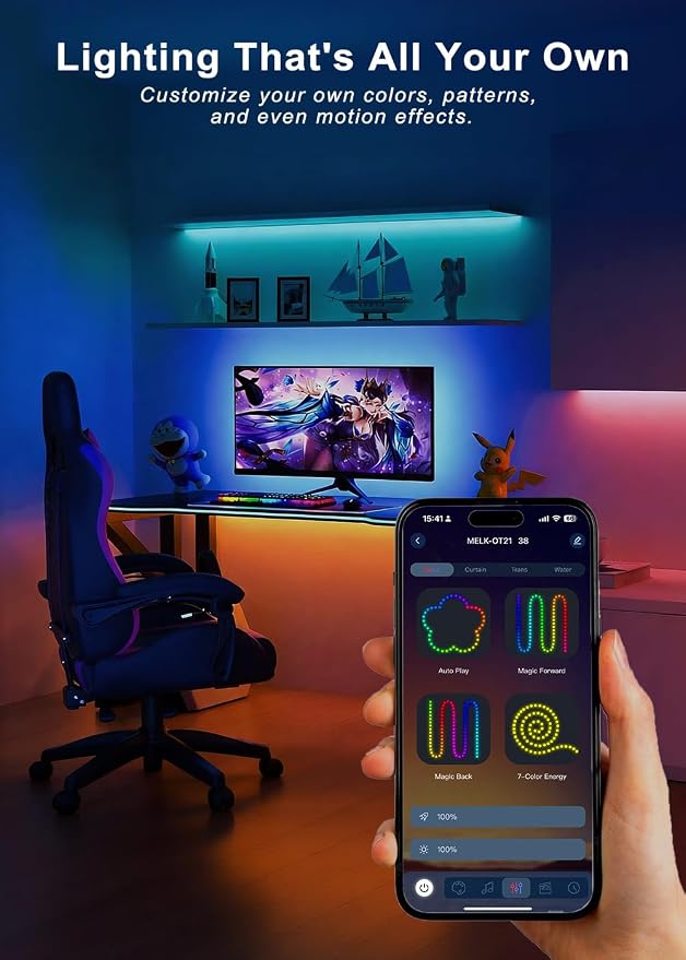 Multi-Color RGB LED Rope Lights 3.28ft 5V USB, Remote & App for Room | Self-adhesive flexible strip, 150+ dynamic effects, TV backlight & room decor, for bedroom/living room/holiday
