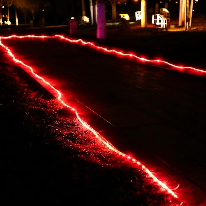 DINGFU 33ft LED Rope Lights,110V 2 Wire Connectable Christmas Rope Lights,240 LED,Waterproof Indoor Outdoor Clear Tube Light Rope for Deck, Patio, Pool, Camping, Landscape Lighting Decorations (Red)