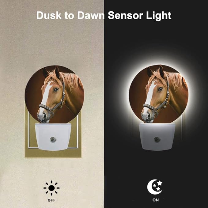 EKOBLA Watercolor Horse Night Light Brown Horse Wild Life Animal Night Lights Plug into Wall Home Auto Sensor LED Dusk to Dawn Light for Bedroom Bathroom Kitchen Corridor