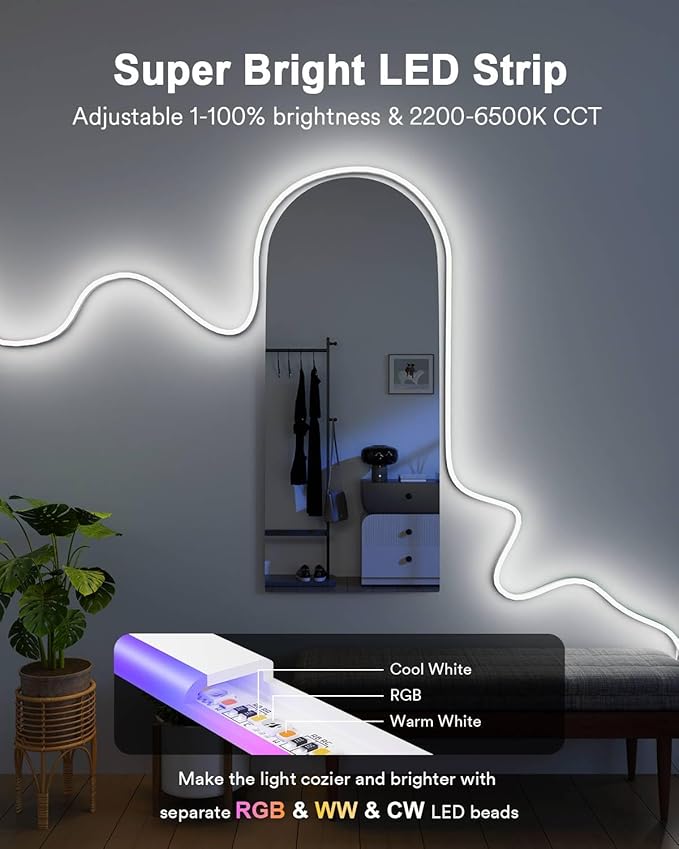Lumary Smart RGBAICW Neon Rope Light Indoor, 9.8ft LED Lights for Bedroom Works with Alexa/Google Assistant, 180LEDs/m RGB & Warm White & Cool White Strip, Wall Decor for Halloween, Softer Material