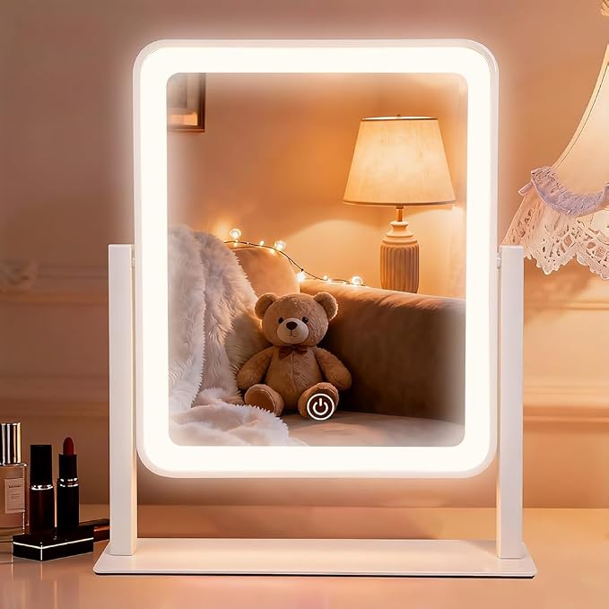 YEKKOPT Vanity Mirror with Lights, 12"x10" LED Makeup Mirror, 3 Color Modes | Smart Touch Sensor,3 Adjustable Lighting Modes,Modern Vanity Decor,Rechargeable & Cordless Design,Ideal Gift Choice