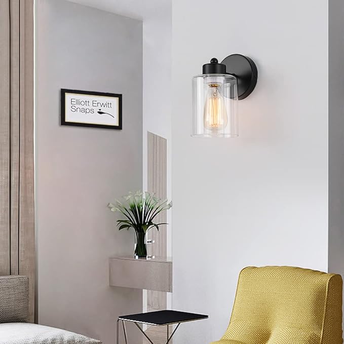 Metal Sconces Wall Lighting with Clear Glass Shade,Bathroom Black Vanity Light Matte Black Wall Sconce, Matte Black Vanity Lights for Bathroom, Modern Wall Light Fixtures