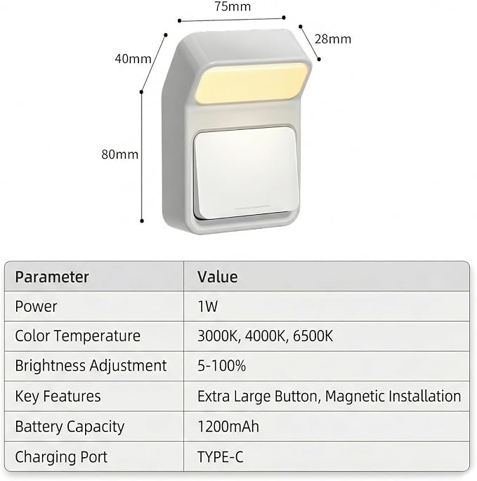Rechargeable Night Light Wall Sconces, Battery Powered Bedside Table Lamp, 1200mAh Cordless Magnetic Stick on LED, Dimmable 3 Colors, Portable Reading, Dorm, Push Button
