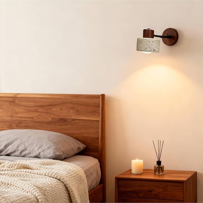 Faux Travertine Wall Sconce, 4.7" Hardwired Wall Mounted Light, 180° Rotatable Mid Century Modern Marble Lamp for Bedroom, Bedside, Reading (E26 Bulb Not Included)