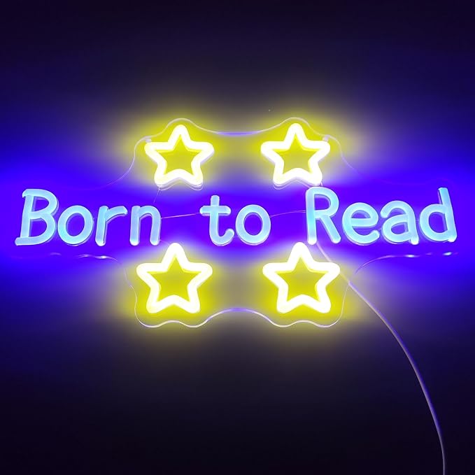 Born to Read Neon Sign LED Letter Lights Dimmable USB Powered Wall Decor for Classroom Library Reading Nook Teacher Student Book Lover Gift (16.5x8.3in)