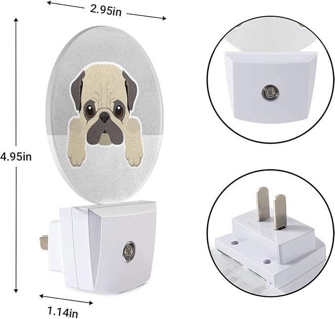 EKOBLA Cute Bulldog Night Light, Cartoon Dog Pet Night Lights Plug Into Wall with Dusk to Dawn Sensor for Dog Lovers, Bedroom, Bathroom and Kids Room Decor
