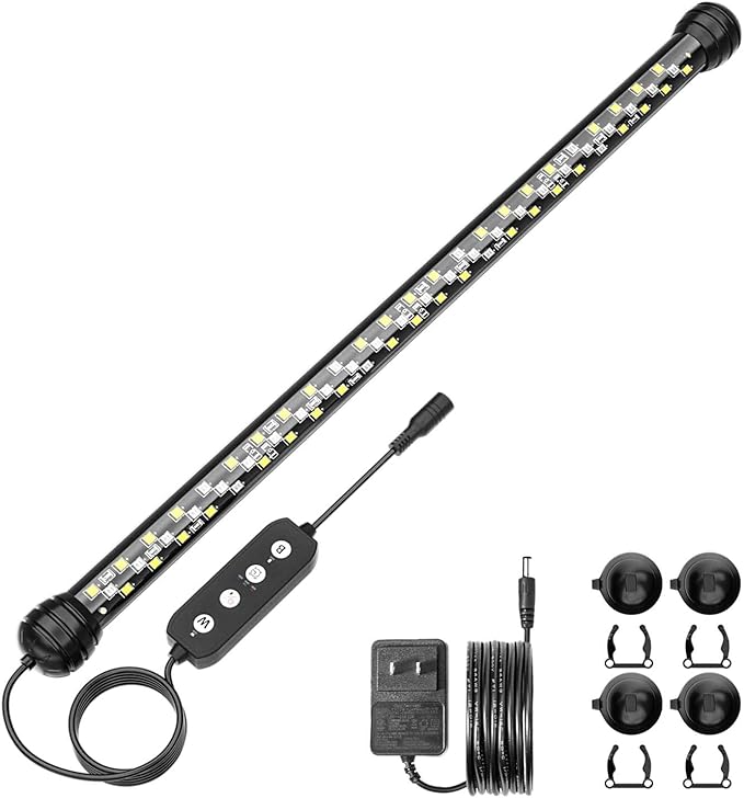 SEAOURA Led Aquarium Light with Timer, Submersible Aquarium Plant Light, Fish Tank Light with Auto On/Off, 3 Lighting Modes, Adjustable Brightness (15 inch for 16-27inch Planted Tank), 9W