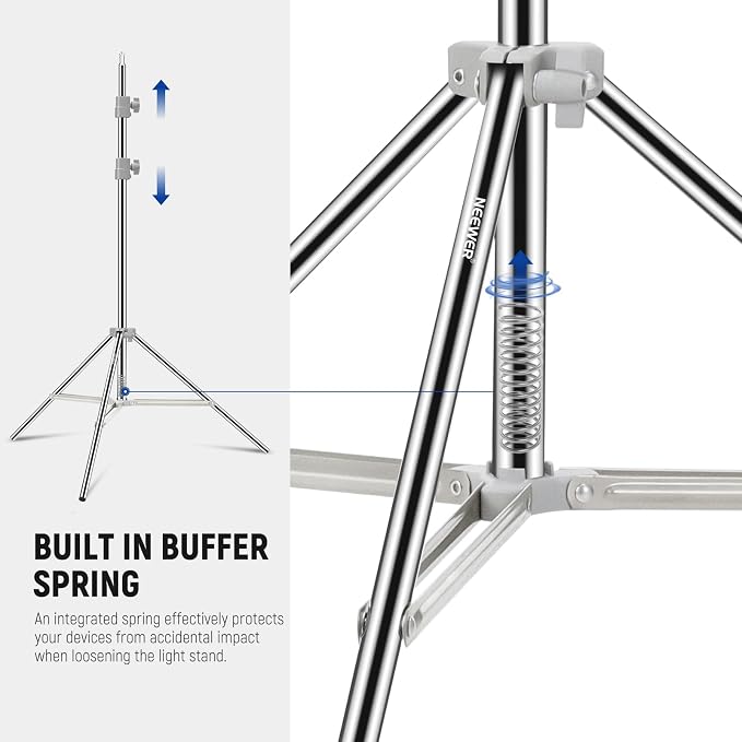 NEEWER Upgraded 75"/190cm Light Stand Stainless Steel Spring Loaded, Foldable Photography Tripod Stand with Stronger Tube Joints for Strobe Softbox LED Ring Light, Max Load 13.5lb/6.5kg, ST-190SS | Foldable, Photography Tripod Stand, Stronger Tube Join...