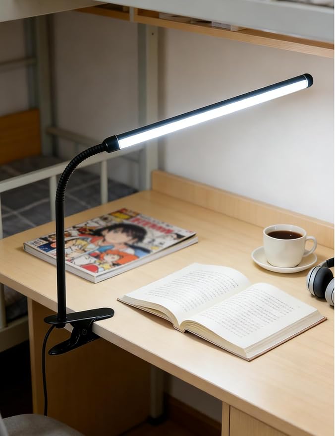 2 Pack LED Clip On Reading Light,Desk Lamp with Clamp,Clip On Table Light Bar,Curved Monitor Light Bar for Home Office,Bedside Bedroom Lamp,Dormitory Study Light,Workbench Task Lighting